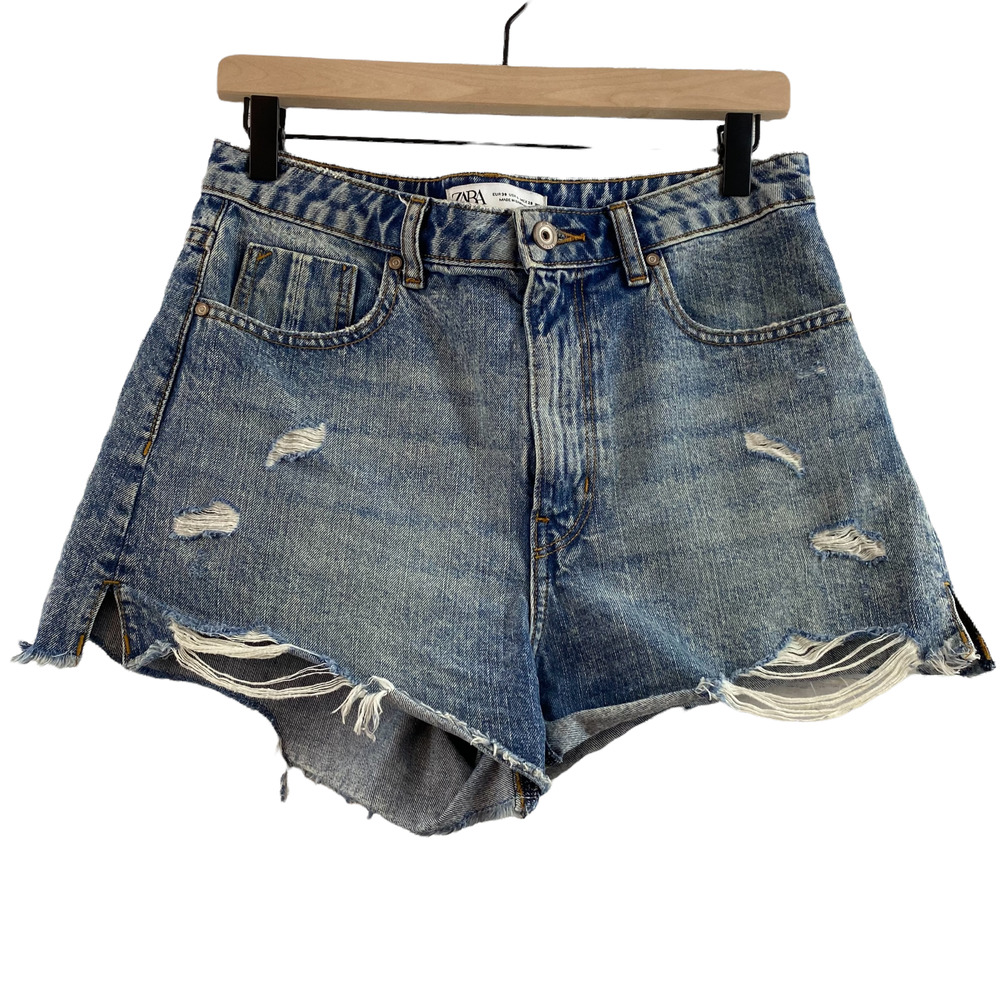 Zara Shorts Highrise Denim Shorts Distressed Size 6